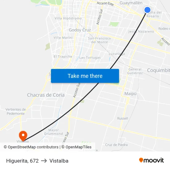 Higuerita, 672 to Vistalba map