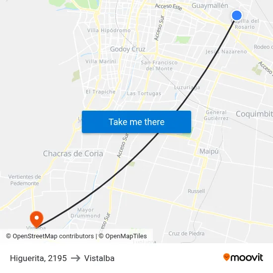 Higuerita, 2195 to Vistalba map
