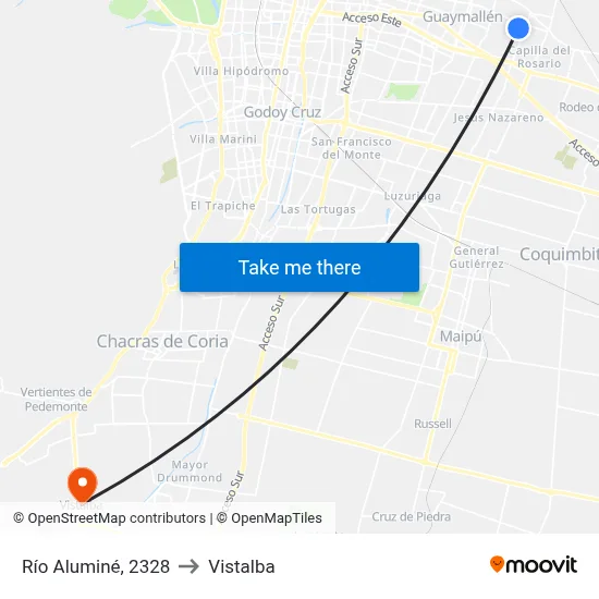 Río Aluminé, 2328 to Vistalba map