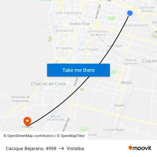 Cacique Bejarano, 4998 to Vistalba map