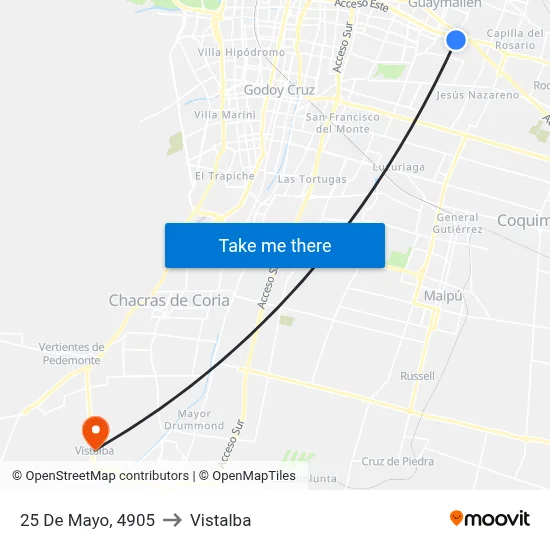 25 De Mayo, 4905 to Vistalba map