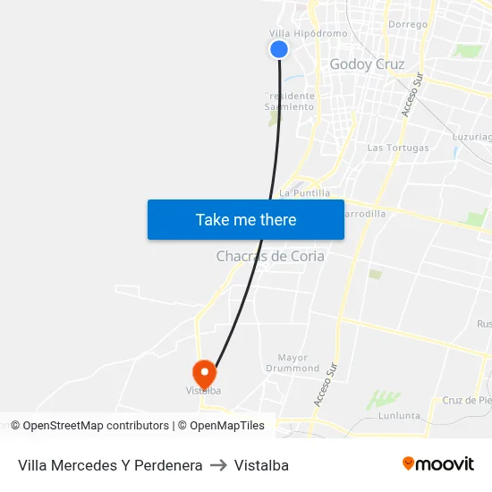 Villa Mercedes Y Perdenera to Vistalba map