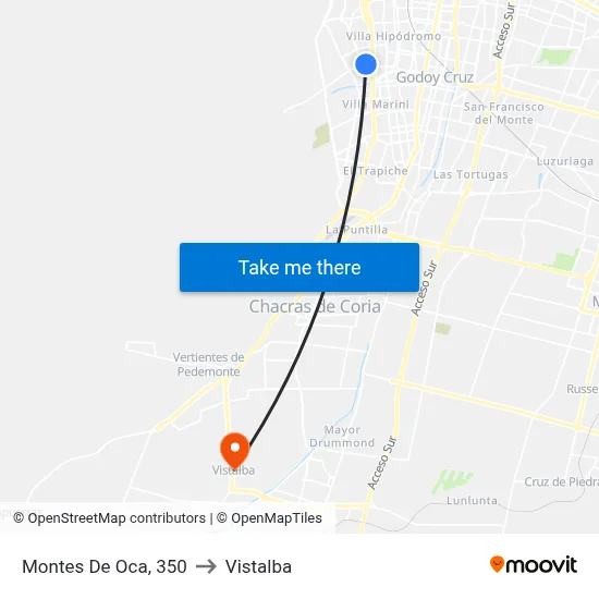 Montes De Oca, 350 to Vistalba map