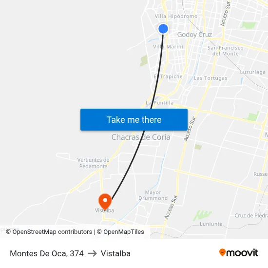 Montes De Oca, 374 to Vistalba map