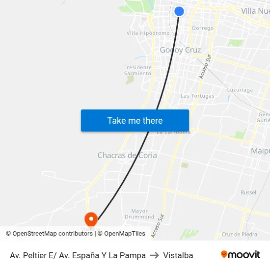 Av. Peltier E/ Av. España Y La Pampa to Vistalba map