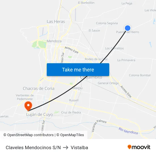 Claveles Mendocinos S/N to Vistalba map