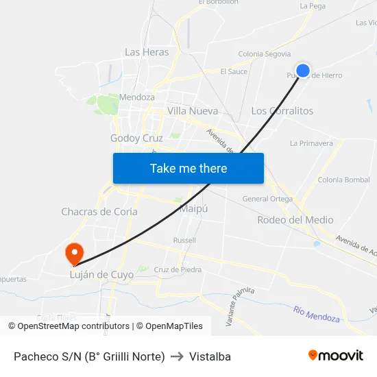 Pacheco S/N (B° Griilli Norte) to Vistalba map