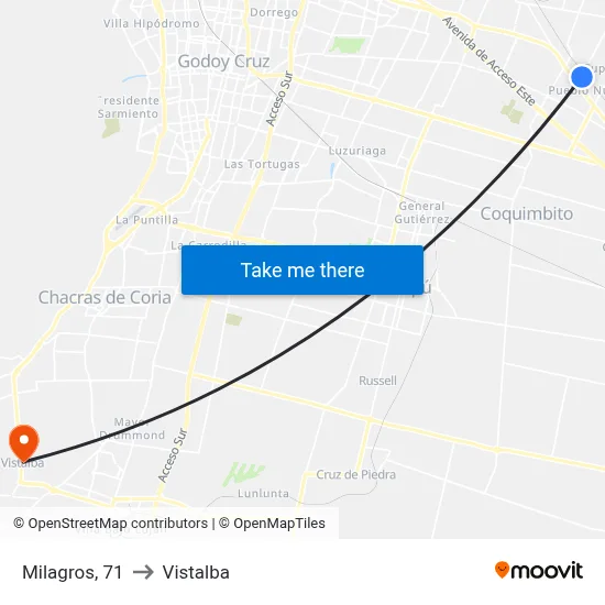 Milagros, 71 to Vistalba map