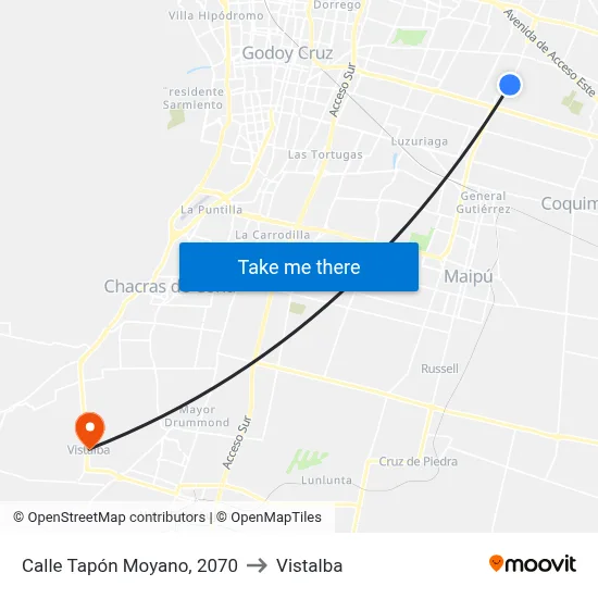 Calle Tapón Moyano, 2070 to Vistalba map