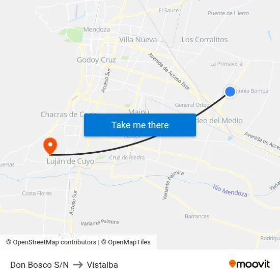 Don Bosco S/N to Vistalba map