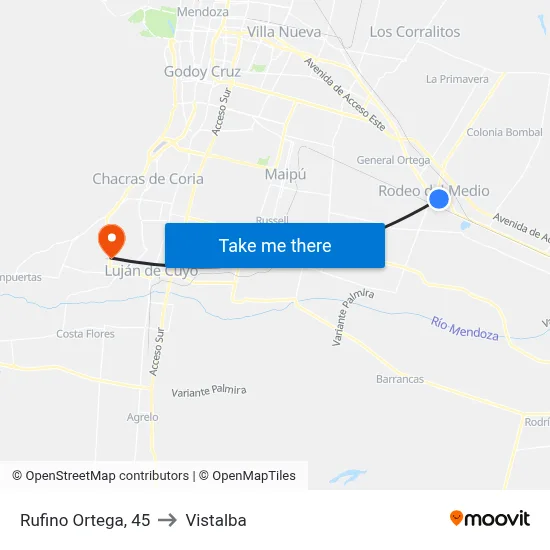 Rufino Ortega, 45 to Vistalba map