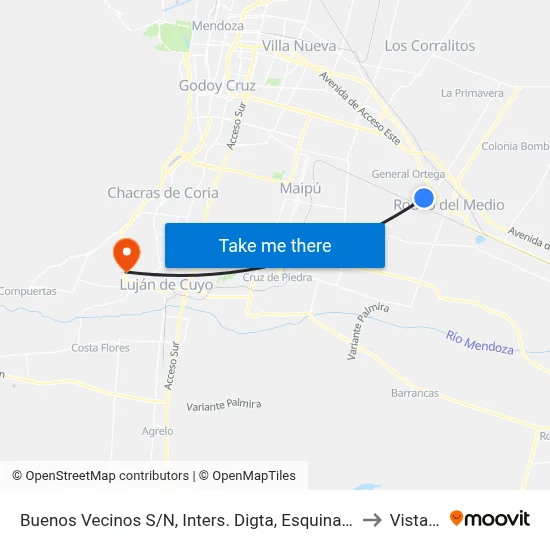 Buenos Vecinos S/N, Inters. Digta, Esquina Suroeste to Vistalba map
