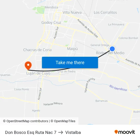 Don Bosco Esq Ruta Nac 7 to Vistalba map