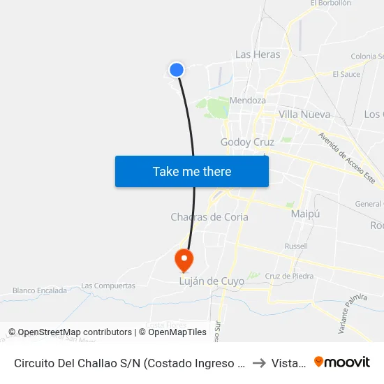 Circuito Del Challao S/N (Costado Ingreso La Yaya) to Vistalba map