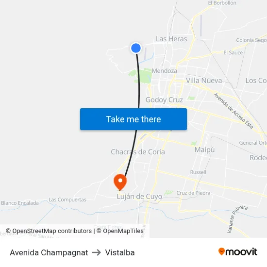 Avenida Champagnat to Vistalba map