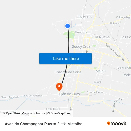 Avenida Champagnat Puerta 2 to Vistalba map