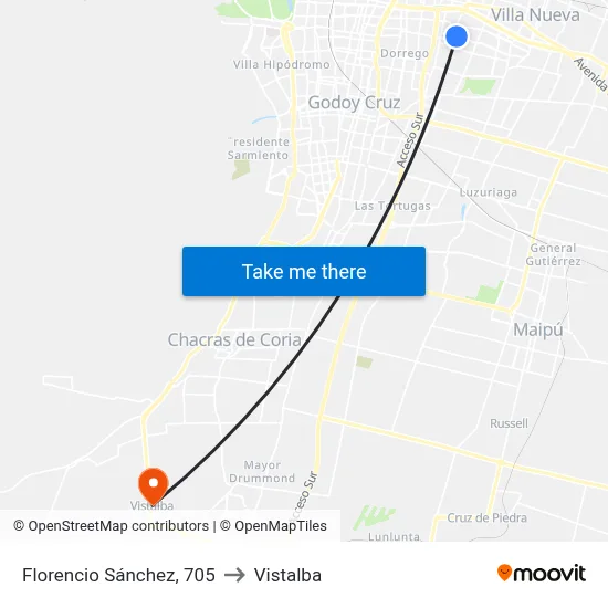 Florencio Sánchez, 705 to Vistalba map