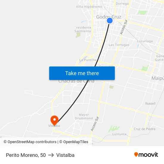 Perito Moreno, 50 to Vistalba map