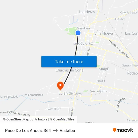 Paso De Los Andes, 364 to Vistalba map