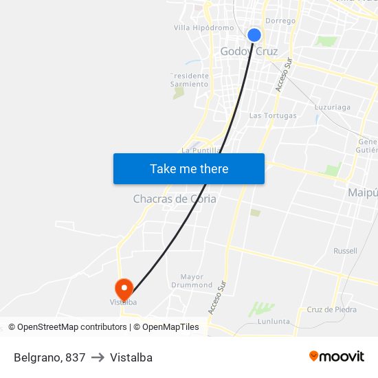 Belgrano, 837 to Vistalba map