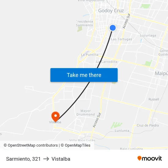 Sarmiento, 321 to Vistalba map