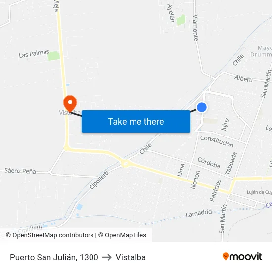 Puerto San Julián, 1300 to Vistalba map