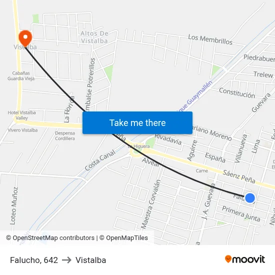 Falucho, 642 to Vistalba map