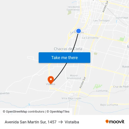Avenida San Martín Sur, 1457 to Vistalba map