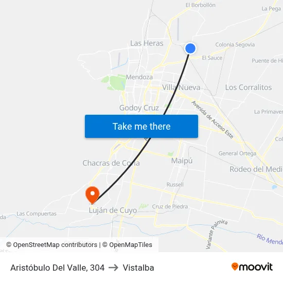 Aristóbulo Del Valle, 304 to Vistalba map