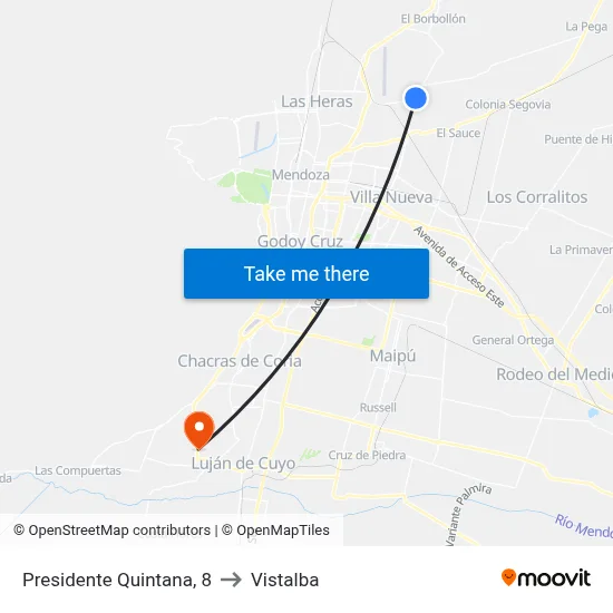 Presidente Quintana, 8 to Vistalba map