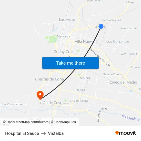 Hospital El Sauce to Vistalba map