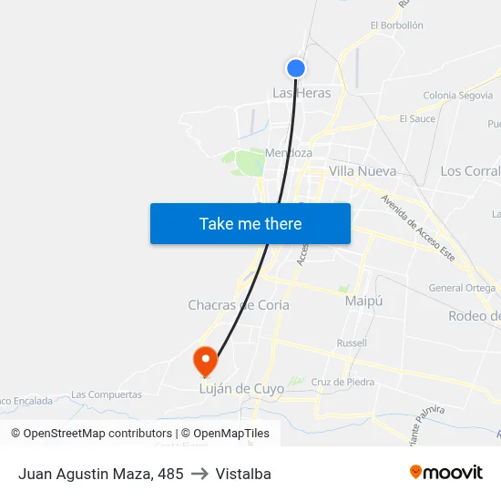Juan Agustin Maza, 485 to Vistalba map