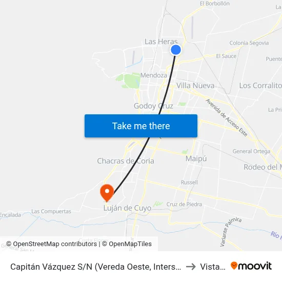 Capitán Vázquez S/N (Vereda Oeste, Intersec Callao) to Vistalba map