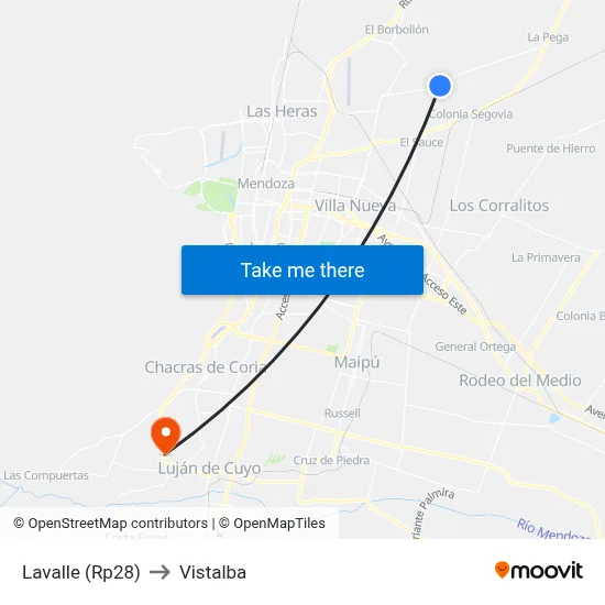 Lavalle (Rp28) to Vistalba map