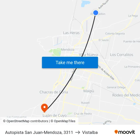 Autopista San Juan-Mendoza, 3311 to Vistalba map