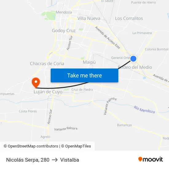 Nicolás Serpa, 280 to Vistalba map