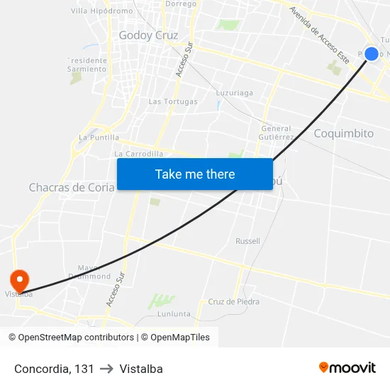 Concordia, 131 to Vistalba map