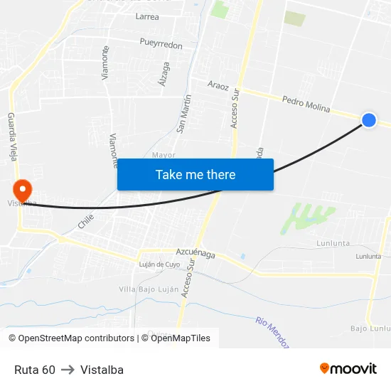 Ruta 60 to Vistalba map