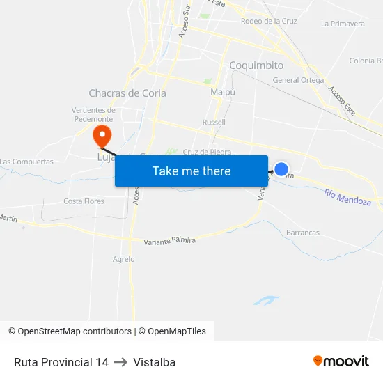 Ruta Provincial 14 to Vistalba map