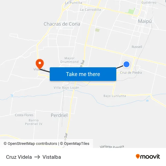 Cruz Videla to Vistalba map