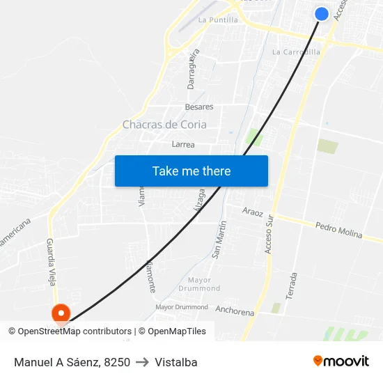Manuel A Sáenz, 8250 to Vistalba map