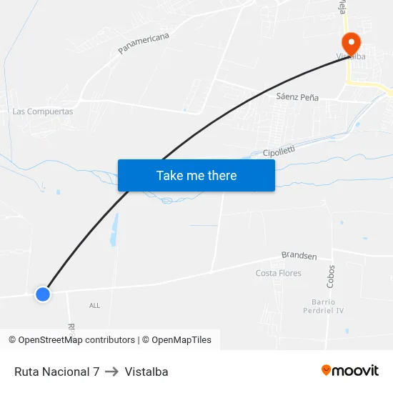 Ruta Nacional 7 to Vistalba map