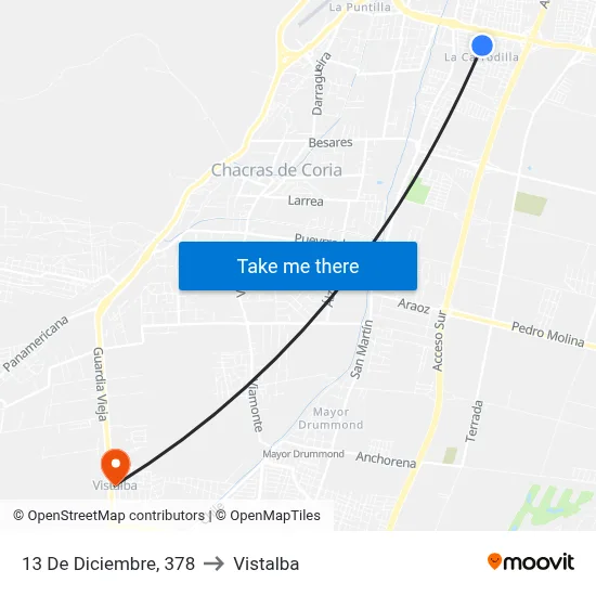 13 De Diciembre, 378 to Vistalba map