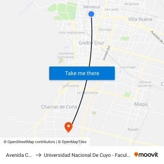 Avenida Colón, 395 to Universidad Nacional De Cuyo - Facultad De Ciencias Agrarias map