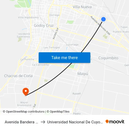 Avenida Bandera De Los Andes, 7600 to Universidad Nacional De Cuyo - Facultad De Ciencias Agrarias map