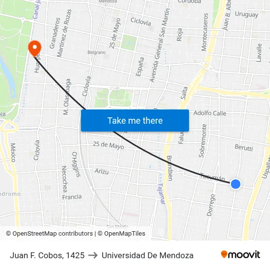 Juan F. Cobos, 1425 to Universidad De Mendoza map