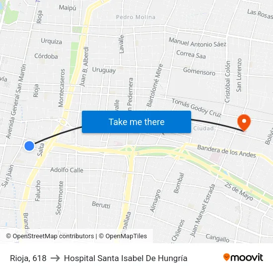 Rioja, 618 to Hospital Santa Isabel De Hungría map