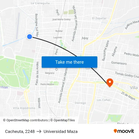 Cacheuta, 2248 to Universidad Maza map