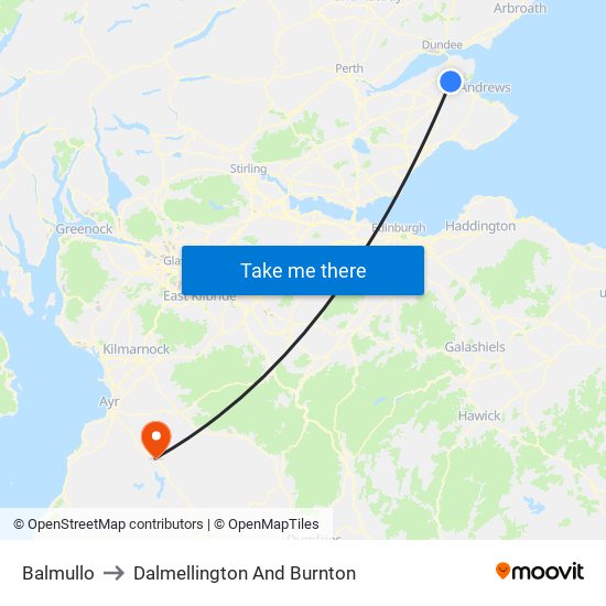 Balmullo to Dalmellington And Burnton map