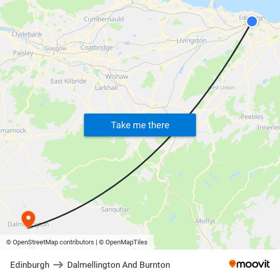 Edinburgh to Dalmellington And Burnton map